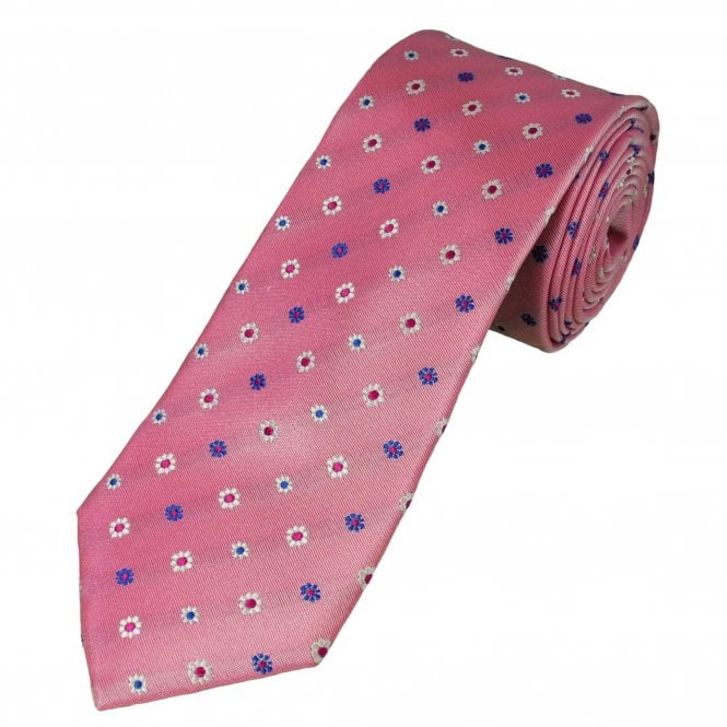 Tresanti Celeste Pink, White, Royal Blue & Fuchsia Pink Flower Patterned Men's Silk Tie