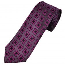 Tresanti Celeste Plum, Cerise Pink & Black Patterned Men's Silk Designer Tie