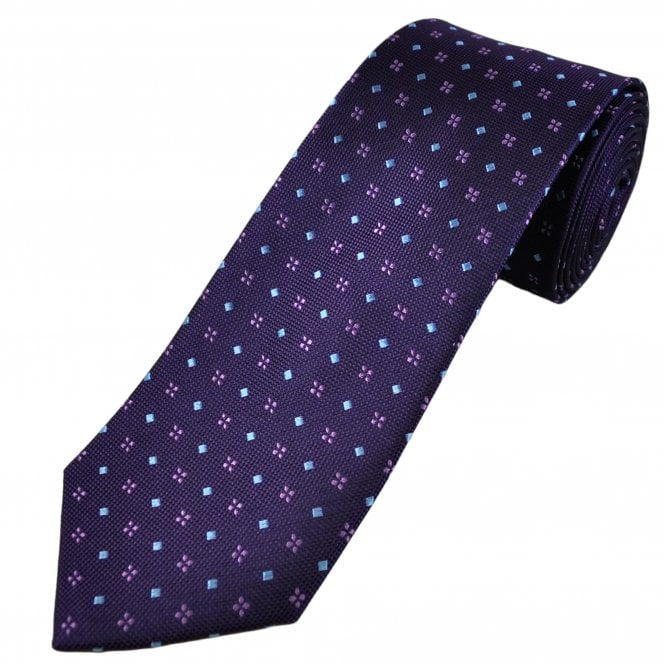 Tresanti Celeste Plum Purple, Plum & Light Blue Diamond Pattern Men's Silk Designer Tie