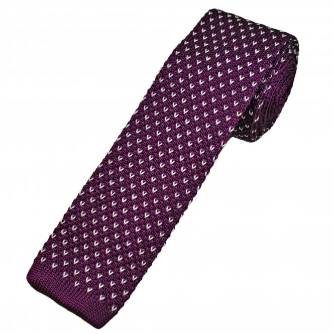 Tresanti Celeste Plum Purple & White V Pattern Men's Silk Knitted Tie