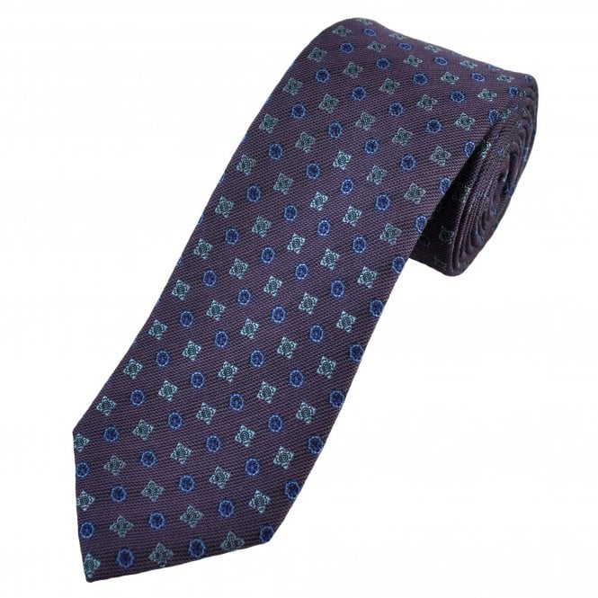 Tresanti Celeste Plum, Silver Grey & Royal Blue Patterned Men's Silk Tie