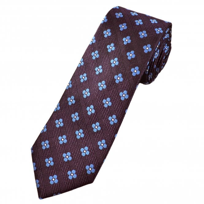 Tresanti Celeste Plum & Sky Blue Flower Pattern Men's Silk Tie