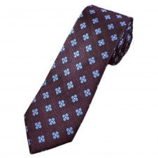 Tresanti Celeste Plum & Sky Blue Flower Pattern Men's Silk Tie