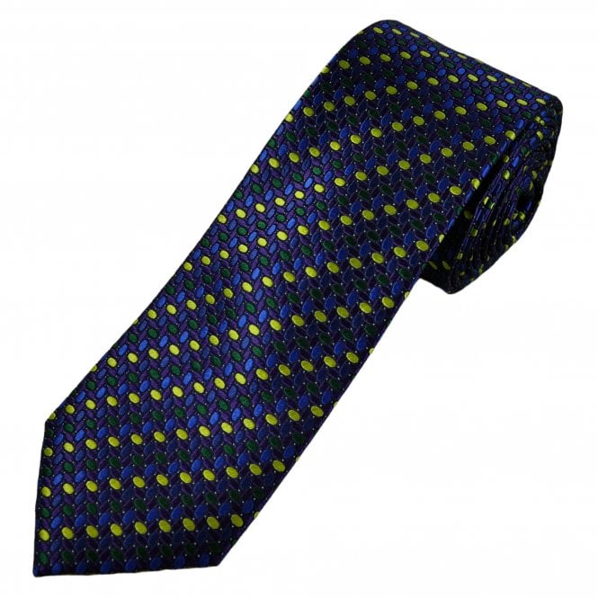 Tresanti Celeste Purple, Blue, Green & Yellow Oval Pattern Men's Silk Designer Tie