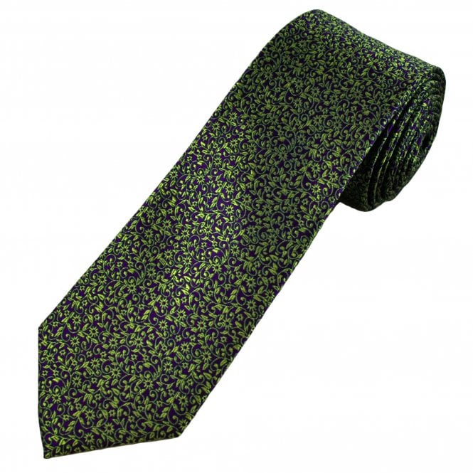 Tresanti Celeste Purple & Green Ditsy Floral Pattern Men's Designer Silk Tie