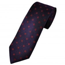 Tresanti Celeste Purple & Navy Blue Diamond Pattern with Red Squares Men's Silk Tie