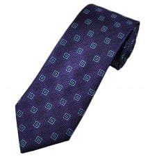 Tresanti Celeste Purple, Navy & Light Blue Square Pattern Men's Silk Designer Tie 