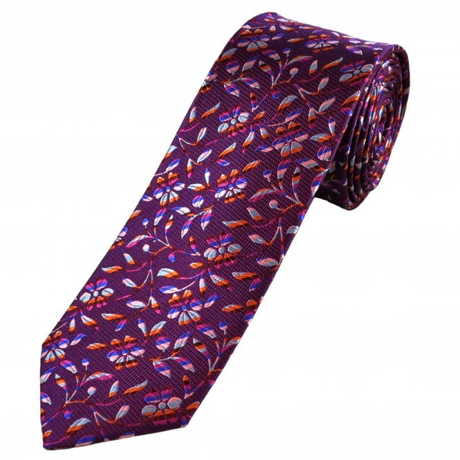 Tresanti Celeste Purple, Pink, Royal Blue, Light Blue, Orange & Brown Flower Patterned Men's Silk Tie