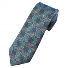Tresanti Celeste Purple, Silver, Aqua Blue & Fuchsia Pink Paisley Patterned Men's Silk Tie