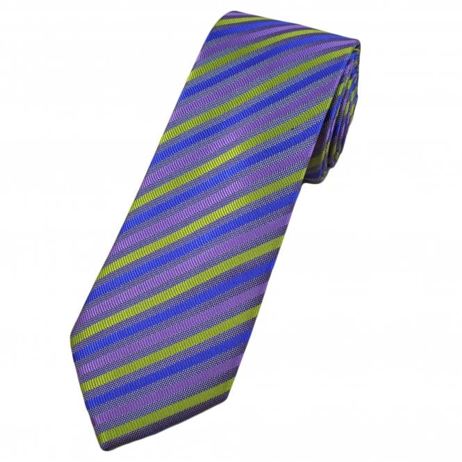 Tresanti Celeste Purple, Silver, Blue, Lilac & Lime Green Striped Men's Designer Silk Tie