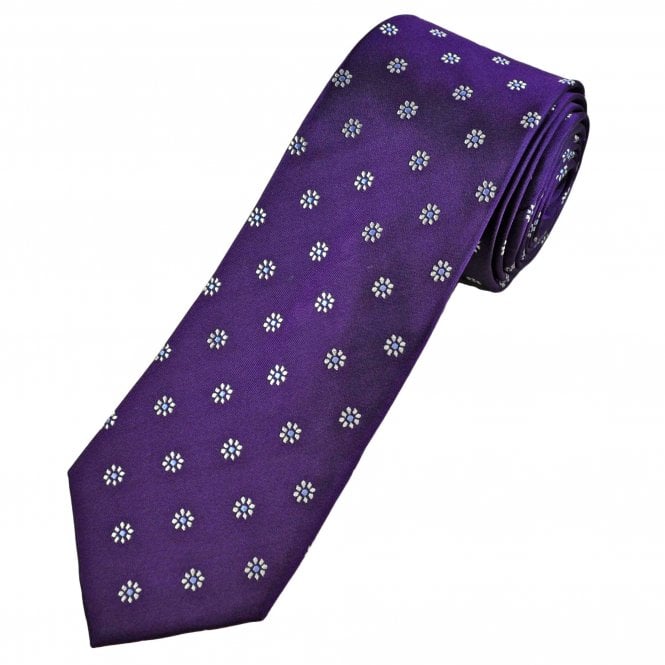 Tresanti Celeste Purple, Silver & Light Blue Flower Men's Silk Tie