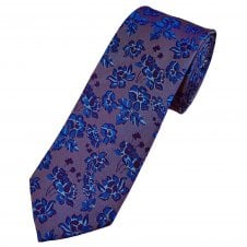 Tresanti Celeste Purple, Silver & Royal Blue Flower Patterned Men's Silk Tie