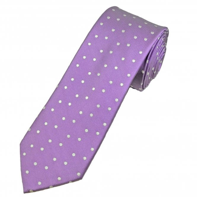 Tresanti Celeste Purple & Silver-White Polka Dot Men's Silk Tie