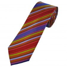 Tresanti Celeste Red, Blue, Lime Green & Pink Striped Men's Silk Designer Tie