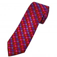 Tresanti Celeste Red, Blue, Pink & Orange Geometric Pattern Men's Designer Silk Tie
