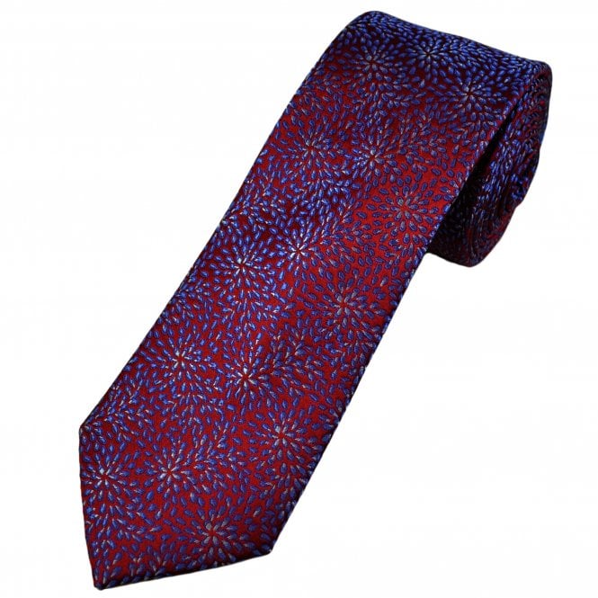 Tresanti Celeste Red & Blue Starburst Patterned Men's Silk Designer Tie
