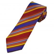 Tresanti Celeste Red, Blue, Yellow & Lime Green Striped Men's Silk Designer Tie 