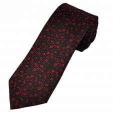 Tresanti Celeste Red, Burgundy & Black Flower Pattern Men's Silk Designer Tie