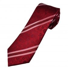 Tresanti Celeste Red, Burgundy & Silver Floral & Stripe Pattern Men's Silk Designer Tie