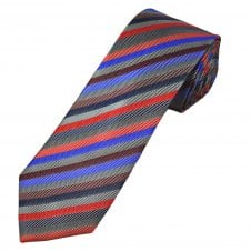 Tresanti Celeste Red, Grey, Navy, Wine Red, Silver & Royal Blue Striped Men's Silk Tie