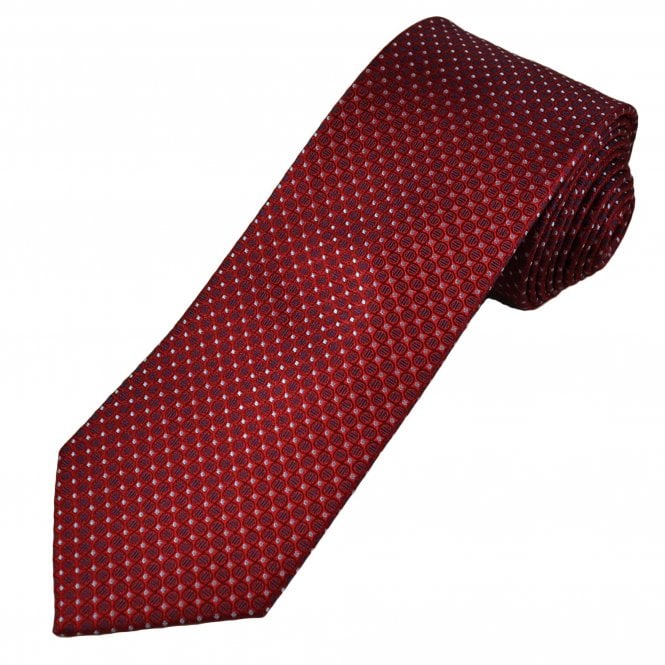 Tresanti Celeste Red, Navy Blue Circles & Silver Dots Pattern Men's Silk Tie