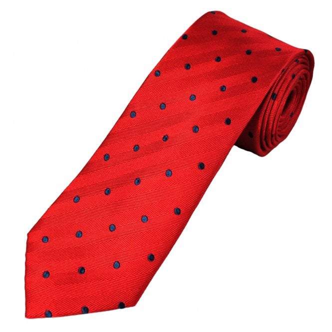Tresanti Celeste Red & Navy Blue Polka Dot Men's Silk Tie