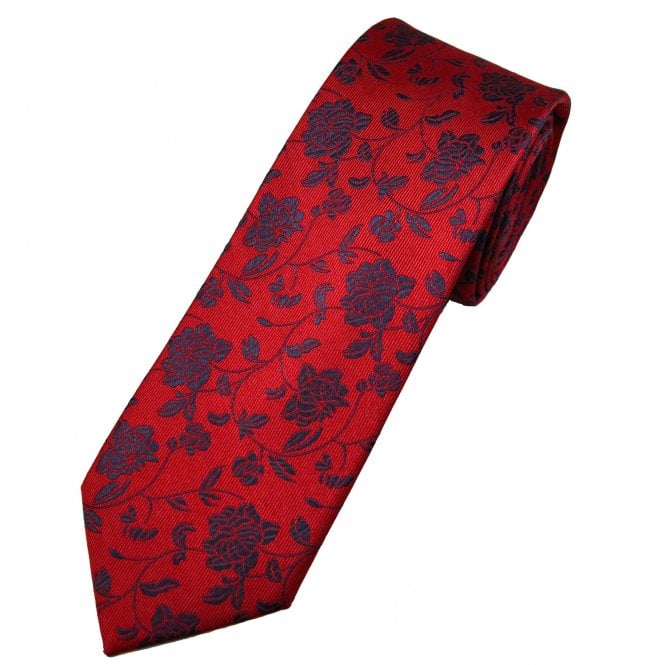 Tresanti Celeste Red & Navy Blue Rose, Flower Pattern Men's Silk Tie