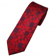 Tresanti Celeste Red & Navy Blue Rose, Flower Pattern Men's Silk Tie