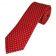 Tresanti Celeste Red, Navy Blue & Silver Circle Pattern Men's Silk Designer Tie