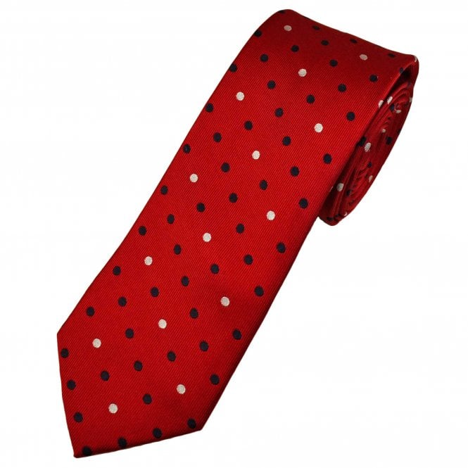 Tresanti Celeste Red, Navy Blue & Silver Polka Dot Men's Silk Tie