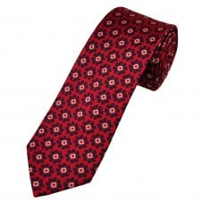 Tresanti Celeste Red, Navy & Silver Flower Patterned Men's Silk Tie