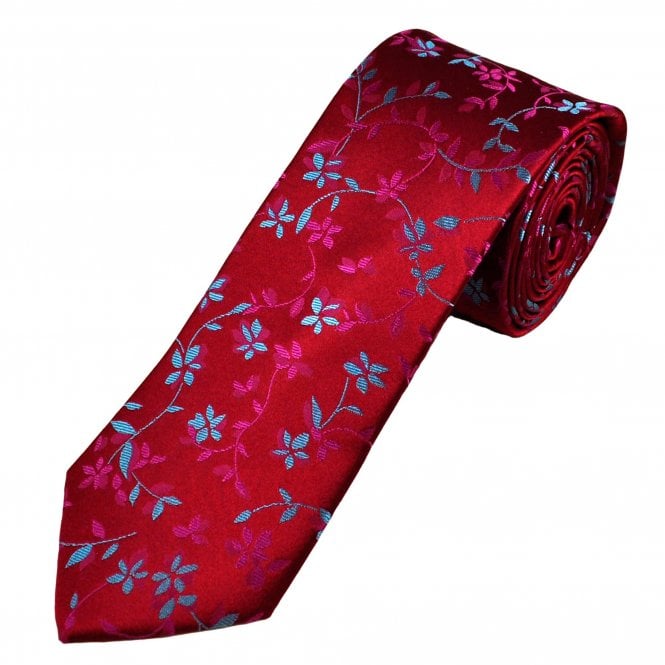 Tresanti Celeste Red, Pink & Blue Flower Patterned Men's Silk Tie