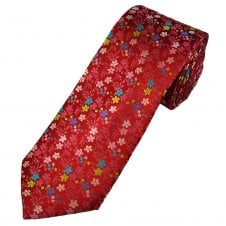 Tresanti Celeste Red, Pink, Blue, Green & White Floral Pattern Men's Silk Designer Tie