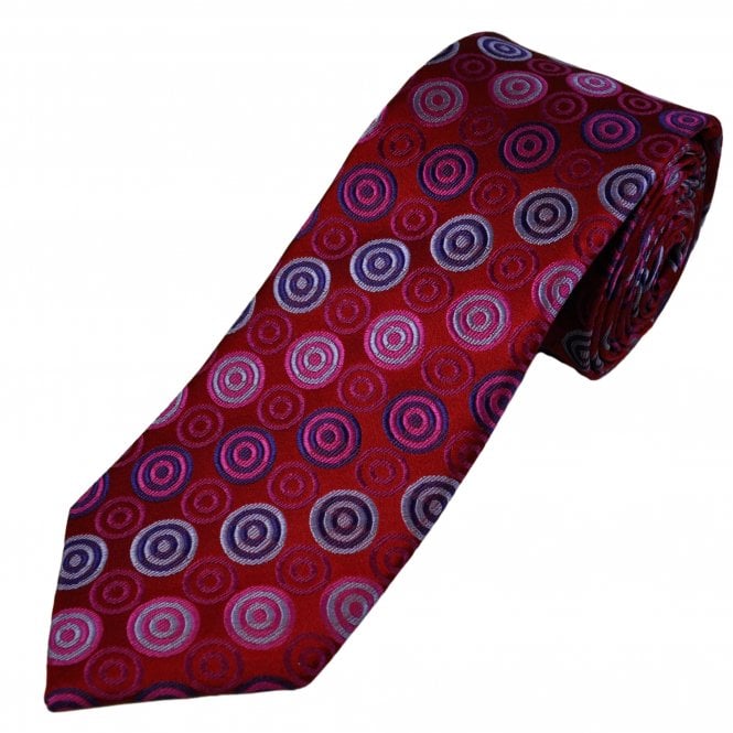Tresanti Celeste Red, Pink, Lilac & Purple Circles Pattern Men's Silk Designer Tie