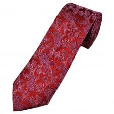 Tresanti Celeste Red, Pink & Purple Paisley Silk Designer Tie
