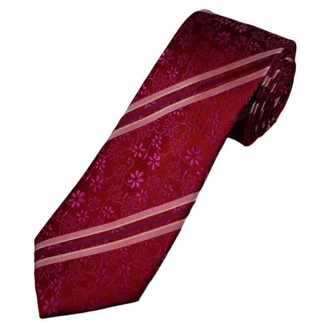 Tresanti Celeste Red & Pink Stripe & Floral Pattern Men's Silk Designer Tie