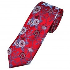 Tresanti Celeste Red, Royal Blue, Light Blue & Burgundy Flower Pattern Men's Silk Tie