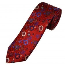 Tresanti Celeste Red, Royal Blue, Navy Blue, Grey & White Flower Pattern Men's Silk Designer Tie
