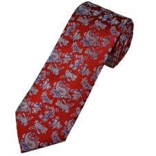 Tresanti Celeste Red, Royal Blue, Sky Blue & Silver Paisley Pattern Men's Silk Tie