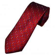Tresanti Celeste Red & Shades of Blue Dot Pattern Men's Silk Designer Tie