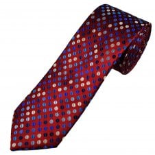 Tresanti Celeste Red, Shades of Blue & Silver Sequin Patterned Men's Silk Designer Tie