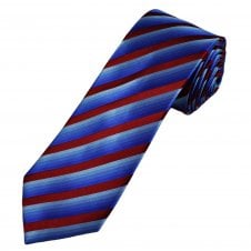 Tresanti Celeste Red & Shades of Blue Striped Men's Silk Designer Tie