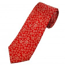 Tresanti Celeste Red & Silver Flower Pattern Men's Silk Tie