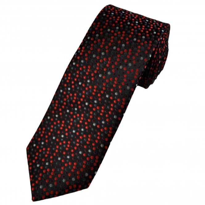 Tresanti Celeste Red, Silver, Grey & Black Dot Pattern Silk Men's Designer Tie