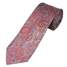 Tresanti Celeste Red, Silver & Light Blue Paisley Patterned Men's Silk Tie