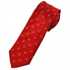 Tresanti Celeste Red, Silver & Navy Blue Flower Pattern Men's Silk Tie