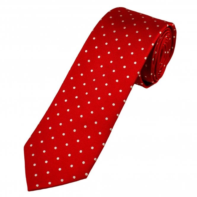 Tresanti Celeste Red & Silver Polka Dot Men's Silk Tie