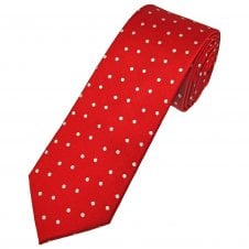 Tresanti Celeste Red & Silver-White Polka Dot Men's Silk Tie