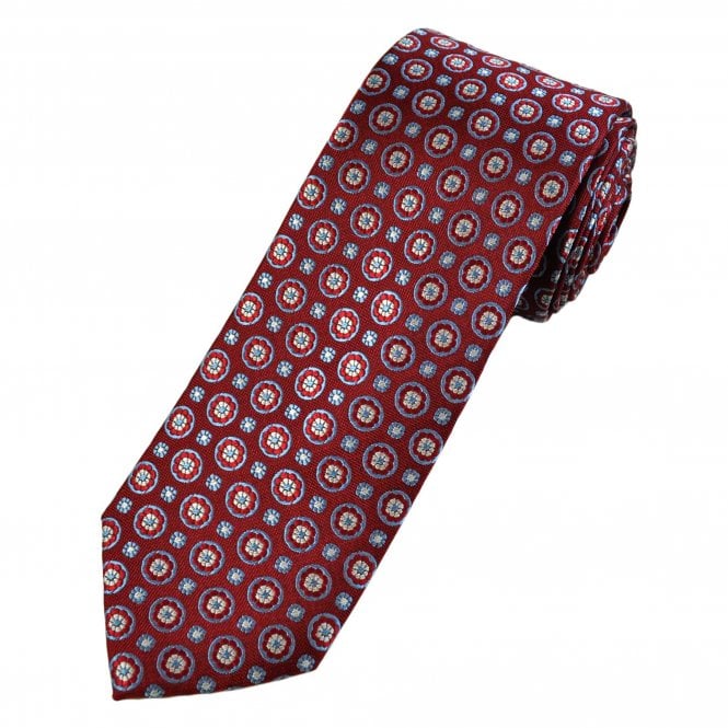 Tresanti Celeste Red, White & Blue Flower Pattern Silk Men's Designer Tie