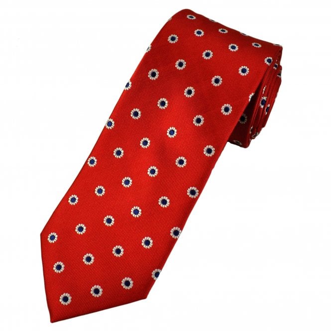 Tresanti Celeste Red, White & Navy Blue Flower Pattern Men's Silk Tie